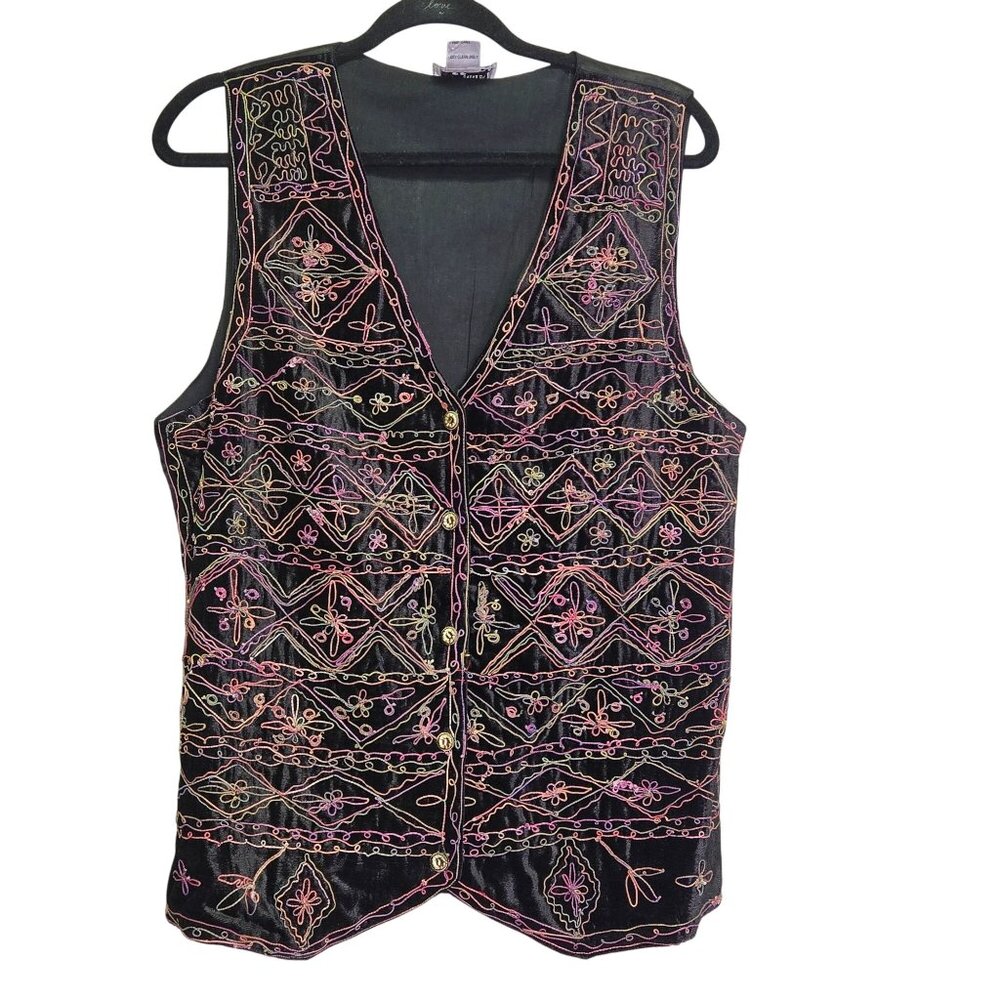 Vintage Velvet Embroidered‎ Vest Waistcoat Eclectic Quirky Maximalist Whimsigoth